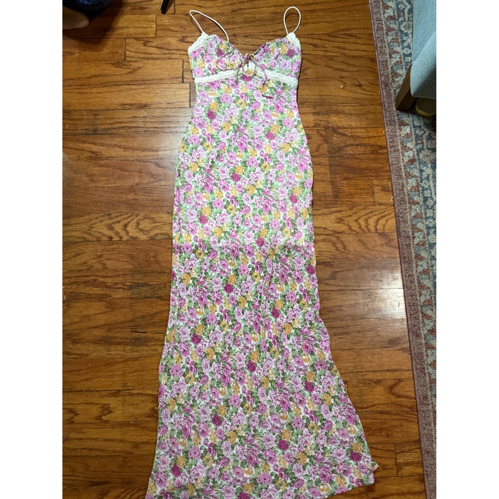 Princess Polly Floral Lace Trim Maxi Dress Pink Purple Orange Size 2